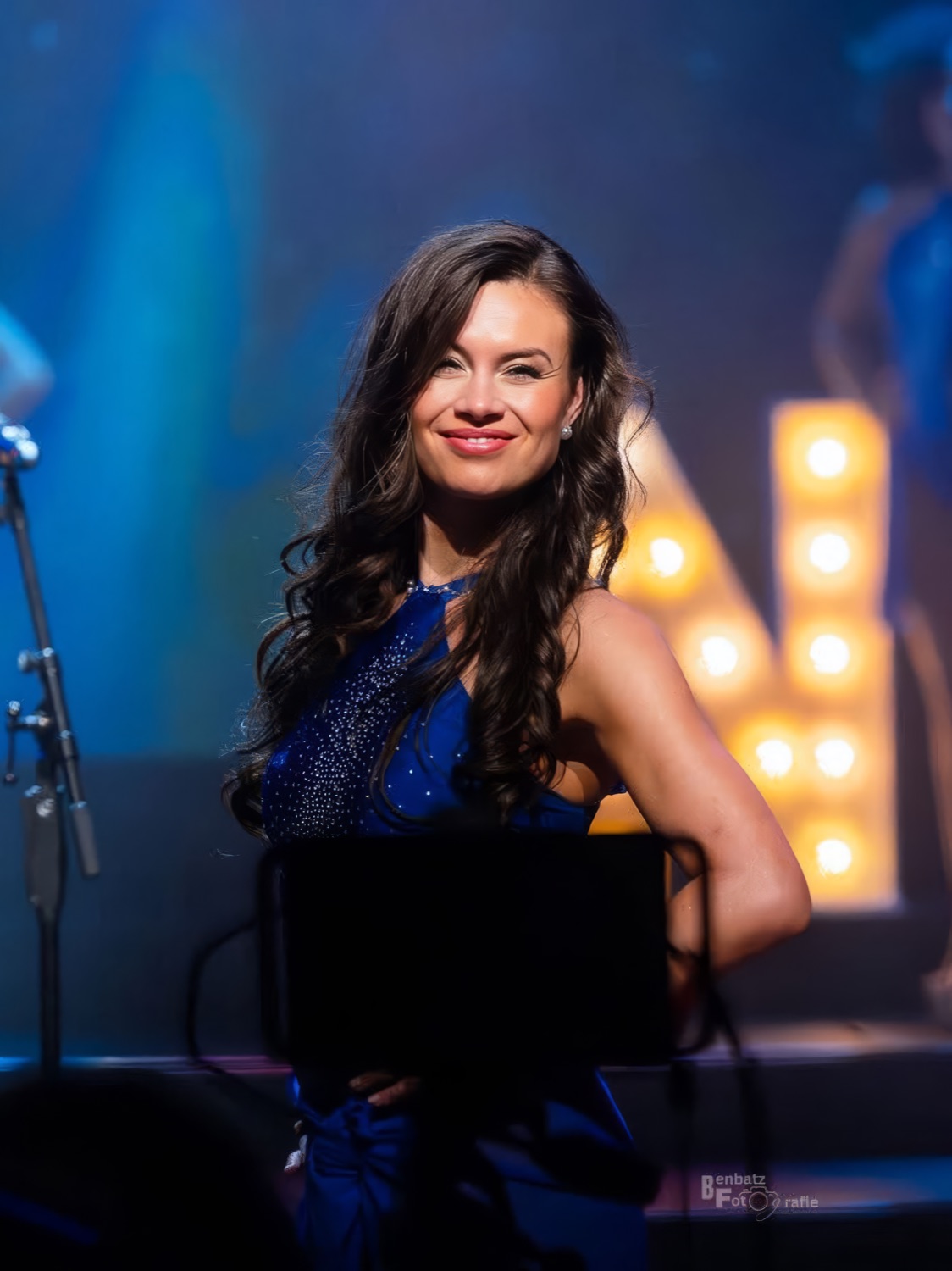 Stage performance, blue gown